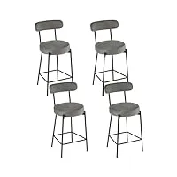 eugad tabouret de bar lot de 4, tabouret velours rembourré, chaise de bar avec dossier, chaise haute cuisine, tabouret ergonomique, large et respirant, repose-pieds, gris foncé, 1073by-4