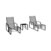 outsunny salon de jardin 5 pièces ensemble table et chaise de jardin 2 places avec 2 fauteuils, 2 repose-pied et 1 table, métal noir, assise tissu mesh gris