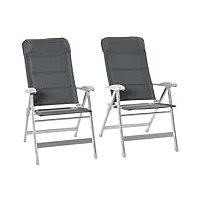 outsunny lot de 2 chaises de jardin pliantes fauteuil d'extérieur avec dossier haut inclinable multipositions accoudoirs tétière alu. oxford déperlant gris