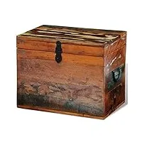 gecheer coffre de rangement en bois pur fait main - boîte de rangement antique au look antique - dimensions totales : 39 x 28 x 31 cm (l x l x h) - bois recyclé multicolore
