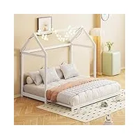 hyub lit extensible pour enfant - cabane d'arbre - 90/180 x 190 cm - avec sommier à lattes en bois de pin - lit simple pour enfants et adolescents - blanc