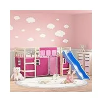 raugaj beds & bed frames lit mezzanine pour enfant avec rideaux en pin massif rose 90 x 200 cm