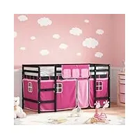 raugaj beds & bed frames lit mezzanine pour enfant avec rideaux en pin massif rose 90 x 200 cm