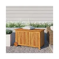 ikayaa coffre de rangement extérieur jardin en bois coffre de jardin exterieur d'acacia caisson coffre en bois malle en bois-90 x 50 x 58 cm