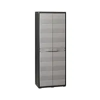 ikayaa armoire de rangement plastique placard rangement coffre à outils résine placard à balais coffre de rangement exterieur armoire exterieur-noir et gris-65 x 38 x 171 cm