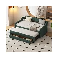 athrz lit de jour rembourré, lit simple, avec coffre à roulettes, lit de jour avec tiroirs, 90 x 200 cm (190 cm), vert