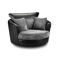 canapé d'angle en tissu gris noir marron moka doux milan suite set (gris/noir, fauteuil pivotant)