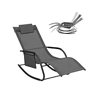 woltu bain de soleil jardin exterieur, chaise longue jardin, fauteuil à bascule transat de jardin avec appui-tête, accoudoirs et poche latérale, gris, ls005gr