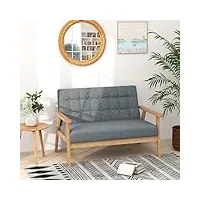 relax4life canapé causeuse à 2 places en bois d'hévéa, fauteuil salon en Éponge Élastique/lin doux, chaise 2 personnes pour salon chambre bureau, 114 x 72 x 77 cm(2 places, gris)