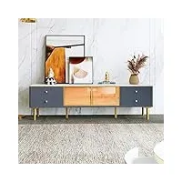 merax meuble tv bas avec 4 tiroirs structurés et deux portes marron en verre trempé 170 x 37 x 47,5 cm