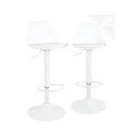 kayelles tabourets de bar cuisine design sig - lot de 2 chaises de bar réglable (blanc intégral)