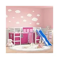ajjhuuki beds & accessories lit mezzanine pour enfant avec rideaux en pin massif rose 90 x 190 cm