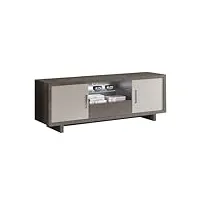 altobuy auxane - meuble tv 2 portes gris acier metallisé et gris mat avec leds