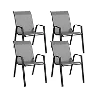 outsunny lot de 4 chaises de jardin empilables, fauteuil d'extérieur avec accoudoirs et revêtement en résine tressée effet rotin