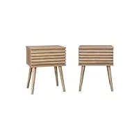 sweeek - lot de deux tables de chevet style scandinave décor bois avec tiroir rainuré et pieds compas