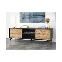 best mobilier - peter - meuble tv - bois et noir - 154 cm - style industriel - noir/bois