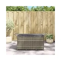 homgoday banc de jardin avec coussin gris, banc d'extérieur, banc de rangement, canapé extérieur, bancs de rangement en polyrotin 116 x 46 x 57 cm