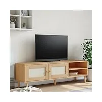 gecheer meuble tv avec 3 compartiments et 2 portes - meuble tv bas - buffet tv - meuble tv - meuble tv - meuble tv - meuble tv - aspect rotin - marron - 158 x 40 x 49 cm - bois de pin
