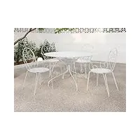 vente-unique - salle à manger de jardin en métal façon fer forgé : une table d.120cm et 4 fauteuils empilables - blanc - guermantes de mylia
