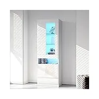 soges armoire vitrine Éclairage led 16 couleurs, meuble de rangement blanc brillant avec portes en verre pour salon, 50x40x180 cm