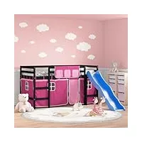 auuijkjf beds & accessories lit mezzanine pour enfant avec rideaux en pin massif rose 90 x 190 cm