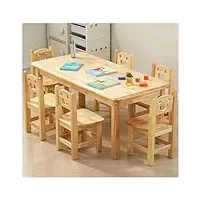 zt6f table et 6 chaises en bois de caoutchouc pour enfants, table et chaises résistantes à l'eau, table d'étude pour enfants, table idéale pour la salle de classe, la chambre, la salle de jeux