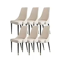 cemeli lot de 6 chaises de salle à manger en cuir microfibre pour chambre à coucher, balcon, canapé, chaise, pieds en fer, coiffeuse, chaise de maquillage (couleur : beige)