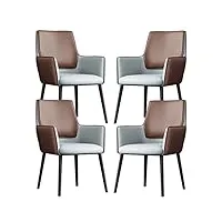 cemeli lot de 4 chaises de salle à manger en cuir avec accoudoirs de cuisine, chaises à dossier, pieds en acier au carbone, chaise de réception (couleur : gris + marron)