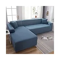 myrxfb housse de canapé,housse de canapé sectionnelle élastique 2 pièces en forme de l antidérapante lavable housse de canapé d'angle, chaise longue en forme de l-bleu-3 places + 4 places