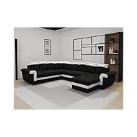 best mobilier - henry - canapé panoramique réversible convertible - avec coffre - en tissu et pu - 7 places - noir/blanc
