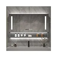 armoire de salle de bain rectangulaire éclairée par led avec miroir,armoire de salle de bain avec lumières et organisateur de rangement anti-buée (couleur : gris,taille : 120 cm)