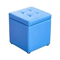 repose-pieds cube en simili cuir - pouf de rangement - coffre à jouets avec charnière - boîte de rangement - pouf (couleur : bleu, taille : 30 x 30 x 35 cm (12 x 12 x 14 pouces))