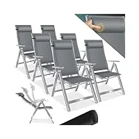 kesser® lot de 6 chaises de jardin pliantes en aluminium avec accoudoirs - avec oreiller - dossier réglable en 7 positions - respirantes et résistantes aux intempéries - pliables et antidérapantes -