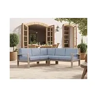 best mobilier - melbourne - canapé d'angle de jardin 5 places - en bois et coussins gris déhoussables - bois/gris