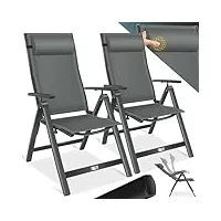 kesser® lot de 2 chaises de jardin pliantes en aluminium avec accoudoirs - avec oreiller - dossier réglable en 7 positions - respirantes et résistantes aux intempéries - pliables et antidérapantes -