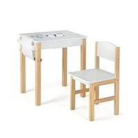 dreamade table à dessin enfant avec chaise,table et chaise enfants avec rouleau de papier&marqueurs,bureau en bois garçons filles charge 40+20kg
