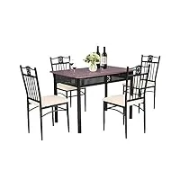 relax4life ensemble table à manger avec 4 chaises rembourrées, table de salle à manger 107x70x76 cm avec cadre en métal & plateau grain bois pour salle à manger salon cuisine