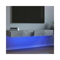 canditree meuble tv suspendu avec lumière led, 120 cm meuble tv suspendu avec 2 tiroirs, meuble tv flottant, meuble tv mural (gris béton)