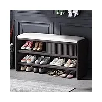 banc de rangement à chaussures avec coussin en cuir, banc d'entrée moderne en bois, meuble à chaussures, meuble organisateur de meubles – siège blanc/noir