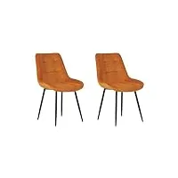 lot de 2 chaises de salle à manger salon moderne en velours orange rembourré pieds en métal melrose
