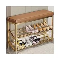 gjvbga banc à chaussures à 2 niveaux avec siège, banc d'entrée industriel, étagères de rangement en métal, banc d'entrée, support à chaussures pour entrée (taille : 60 x 20 x 48 cm, couleur : doré +