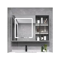 armoire de salle de bain avec miroir éclairé par la lumière, armoires à pharmacie murales, avec désembuage, avec grand espace de rangement, adapté aux couloirs, aux chambres (couleur : gris,