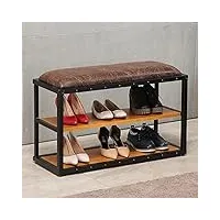 banc d'entrée de style industriel, banc de rangement pour chaussures avec étagère à chaussures en bois, banc rembourré en cuir, banc à chaussures rustique, organisateur de chaussur