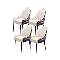wzzqzr lot de 4 chaises de cuisine à pieds en bois pour cuisine, salle à manger, chaises modernes en cuir microfibre, siège rembourré doux (couleur : beige + café)