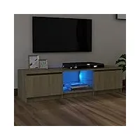 cosisti meuble tv led banc tv meuble tv avec rangement meuble tv bois meuble tv chambre table tv meuble de tele Éclairage led rgb avec couleur réglable -chêne sonoma-140 x 40 x 35.5 cm
