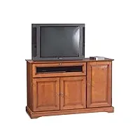 actual diffusion meuble tv 55 pouces merisier 3 portes 1 abattant vitré l 120.5 h 77 p 46.5 cm