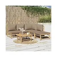 arkem salon de jardin 6 pcs avec coussins taupe bambou,banquette jardin exterieur,canape de jardin,meuble de jardin exterieur
