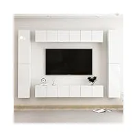 barash ensemble de meubles tv 10 pcs blanc brillant aggloméré,meuble tv haut,table television salon,meuble télé haut