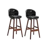 ensemble de 2 tabourets de bar, chaises de bar rembourrées en cuir Éponge, tabourets de bar avec cadre en bois massif marron, adaptés aux cuisines, salons, bars, bureaux ( color : black , size : 43x40
