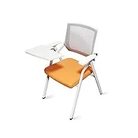 lot de 2 chaises pliantes portables d'entraînement compactes et ultralégères - chaises de bureau confortables - avec plateau de table et tabouret pliable - orange + blanc